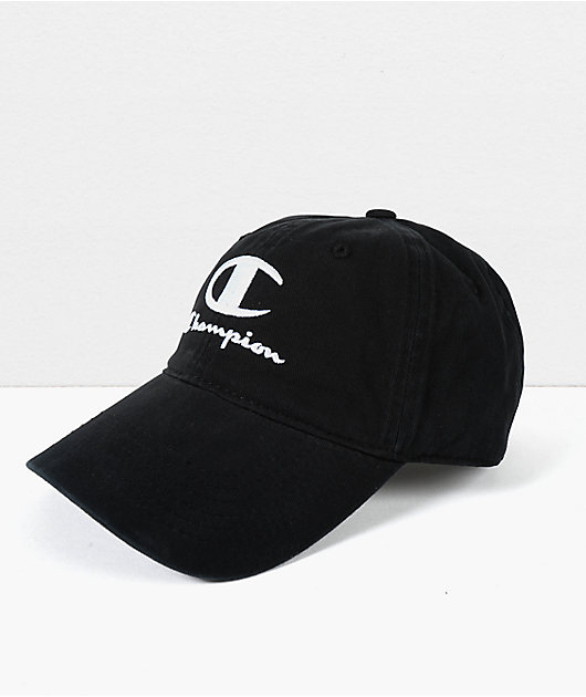 Champion Garment Wash Black Strapback Hat