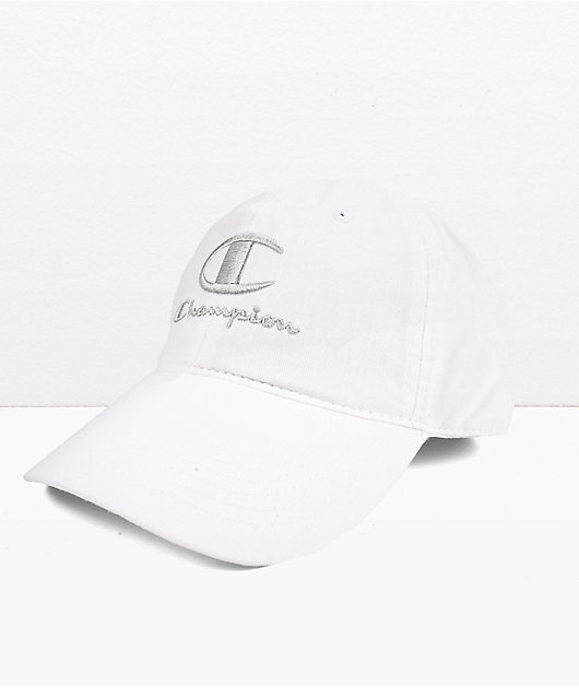 Champion Garment Washed White Strapback Hat