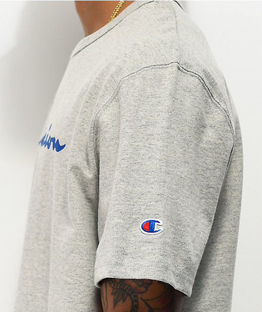Champion Heritage Script Blue Grey T Shirt Zumiez