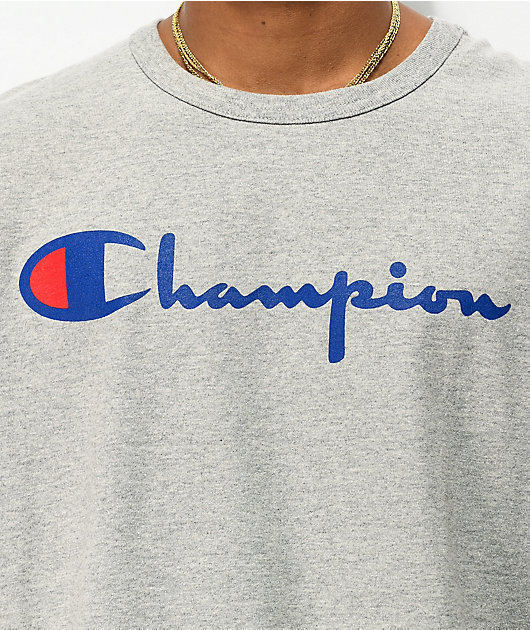 Champion Heritage Script Blue Grey T Shirt Zumiez