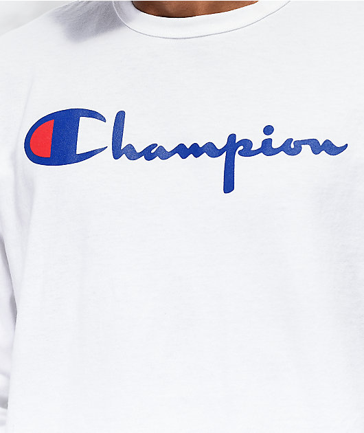 Champion Heritage Script camiseta blanca de manga larga de tejido inverso