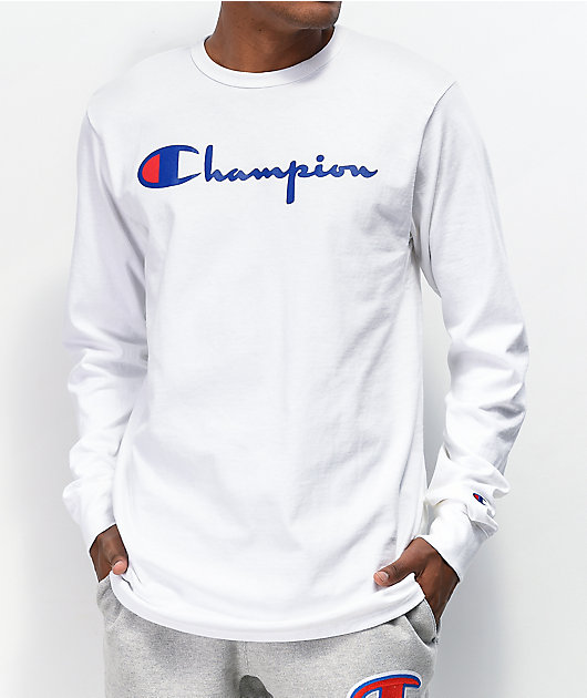 Champion Heritage Script camiseta blanca de manga larga de tejido inverso