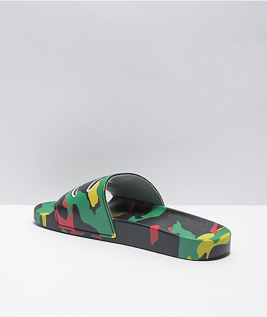 Champion IPO Black, Green, & Scarlet Camo Slide Sandals