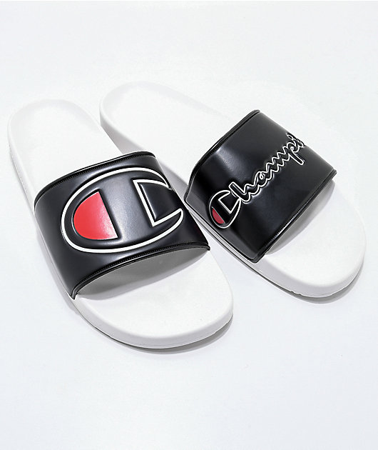 champion ipo black & white slide sandals
