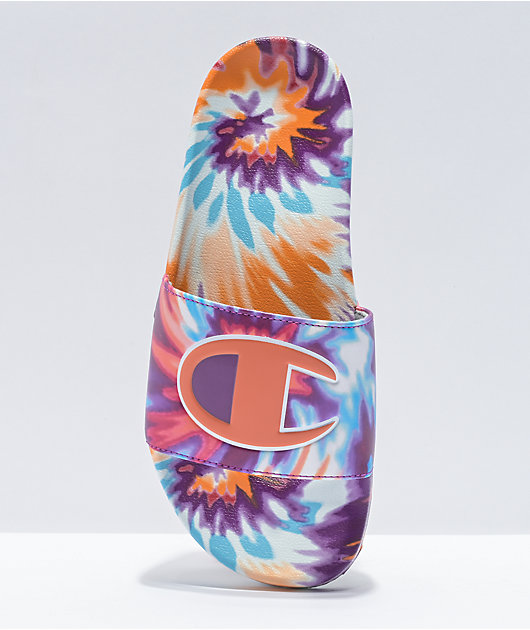Champion IPO Magenta, Orange & Blue Tie Dye Slide Sandals
