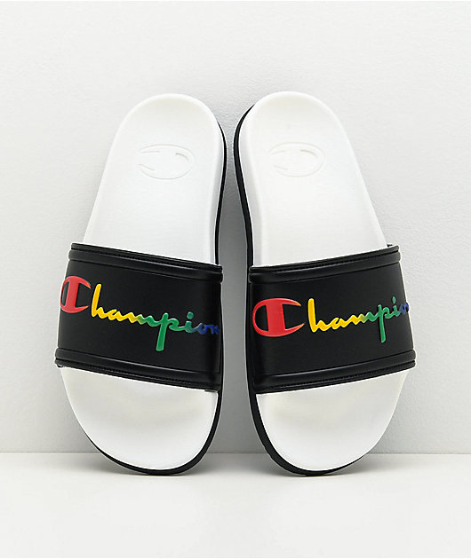 Champion IPO Squish Black & Rainbow Slide Sandals