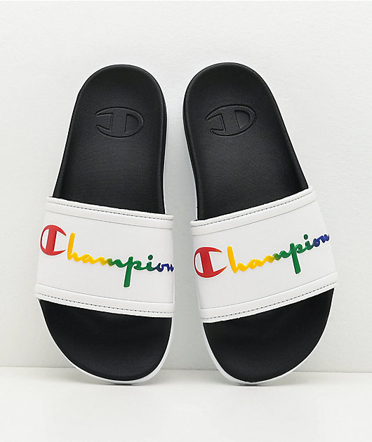 Champion IPO Squish White & Rainbow Slide Sandals