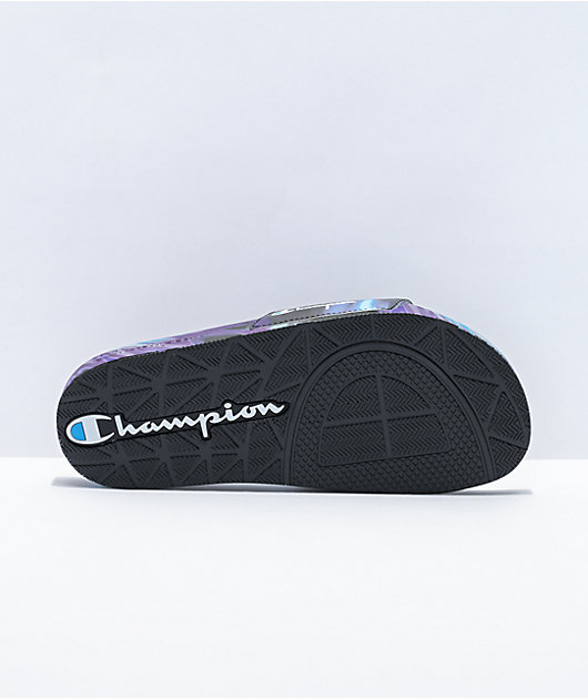 Champion IPO Tie Dye Black, Purple & Teal Slide Sandals