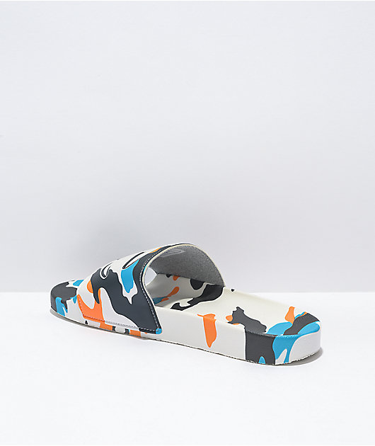 Champion IPO White Blue Orange Camo Slide Sandals Zumiez