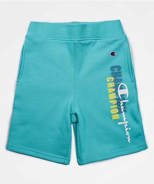 Champion Kids Logo Teal Sweat Shorts Zumiez