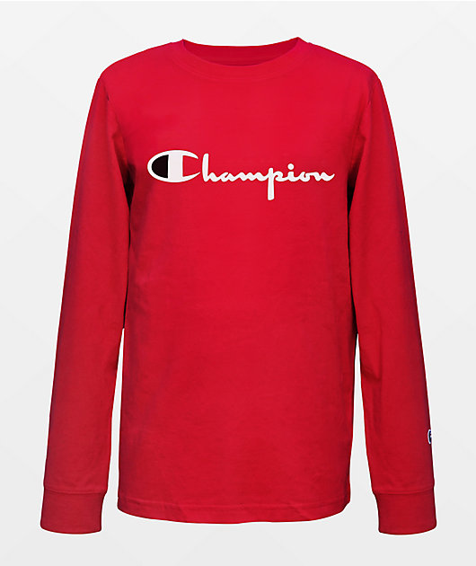 Champion Kids Heritage Script Red Long Sleeve T Shirt Zumiez