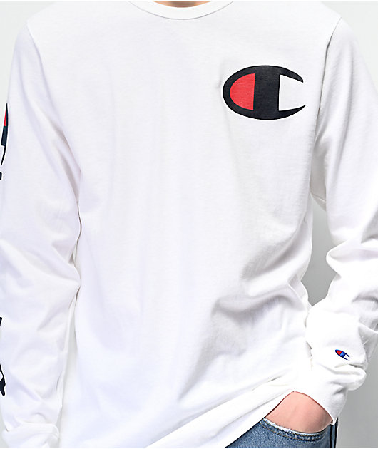 Champion Large C White Long Sleeve T-Shirt