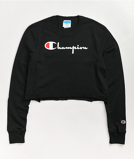 Champion Womens Cropped Crew Long Sleeve Tee with Blocking 