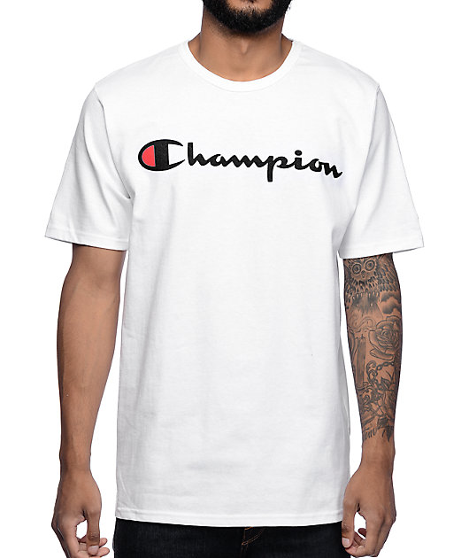 Motivering Stor mængde Måne Champion Logo White T-Shirt