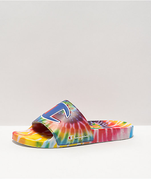 Champion Men s IPO Rainbow Tie Dye Slide Sandals Zumiez