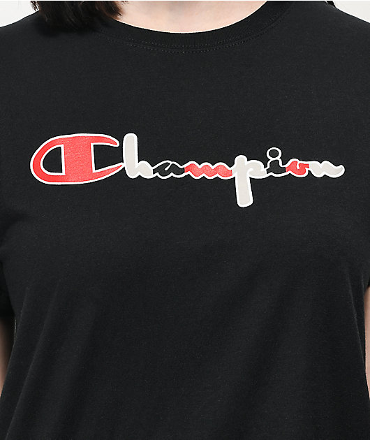 Champion shirt red and hot sale black