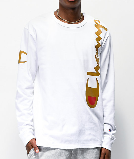 champion hoodie white and gold