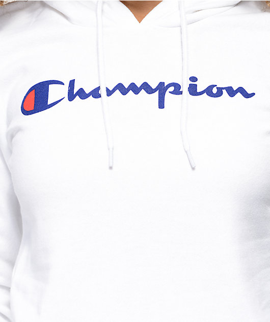 champion white script hoodie