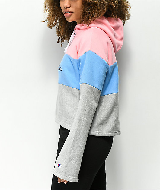 pink blue and grey champion hoodie