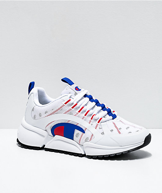 red white and blue athletic shoes