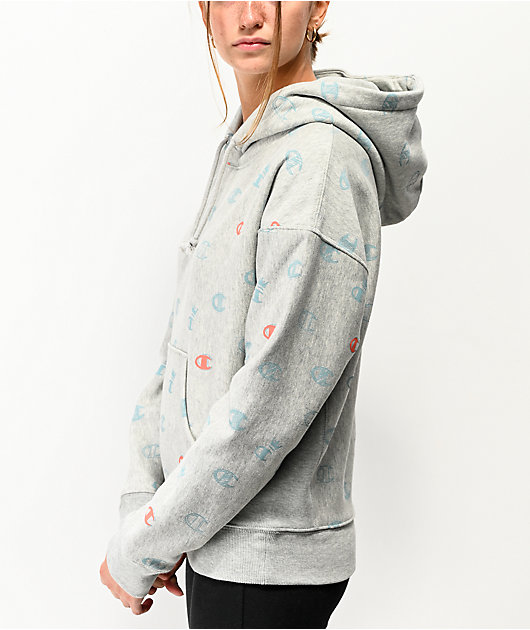 Champion Reverse Weave All Over Print Grey Hoodie