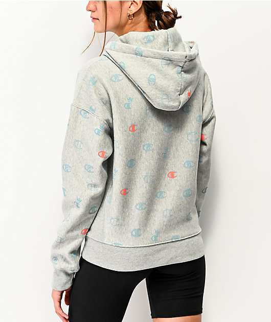 Champion Reverse Weave All Over Print Grey Hoodie