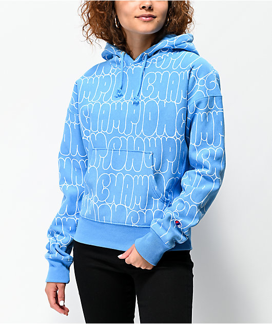 Champion Reverse Weave Bubble Script Blue Hoodie