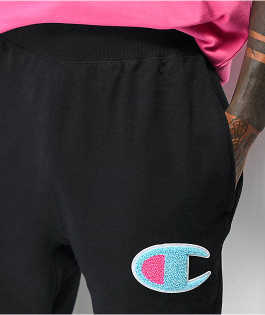 champion reverse weave chenille pop black jogger sweatpants