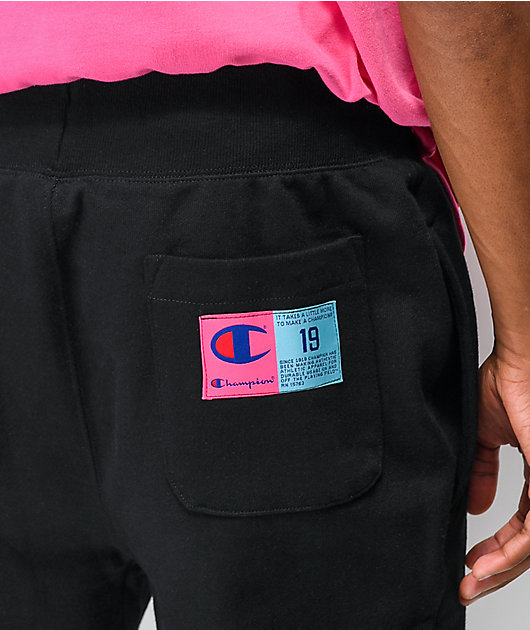 champion reverse weave chenille pop black jogger sweatpants