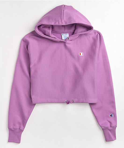 Champion Reverse Weave Cinch Bottom Lavender Crop Hoodie Zumiez