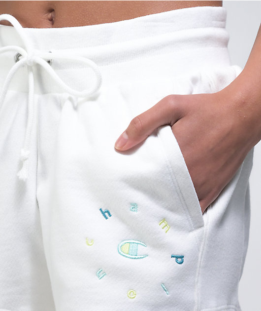 Champion Reverse Weave Circle Logo White Sweat Shorts