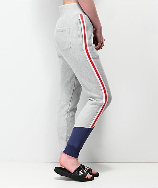 Champion c logo reverse weave black & grey colorblock jogger sweatpants deals