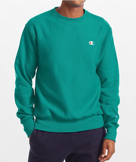 Champion Reverse Weave Embroidered C Green Crewneck Sweatshirt Zumiez