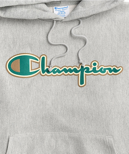 Champion Reverse Weave Felt Applique Grey Hoodie