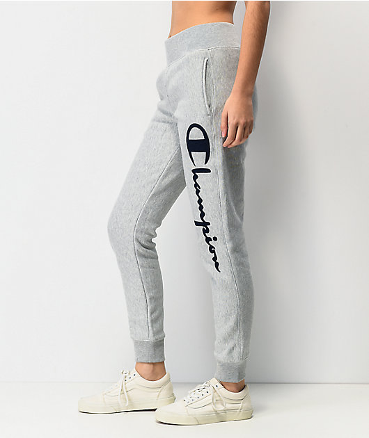 champion flock script grey jogger sweatpants