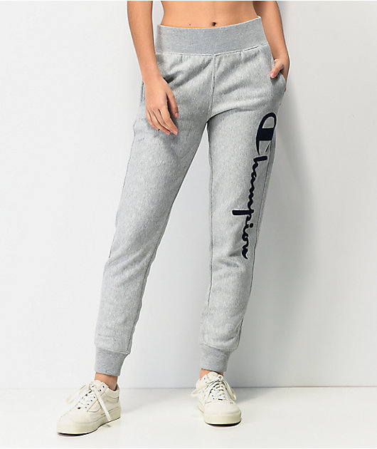 champion flock script grey jogger sweatpants