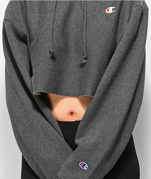 champion reverse weave heather grey crop hoodie