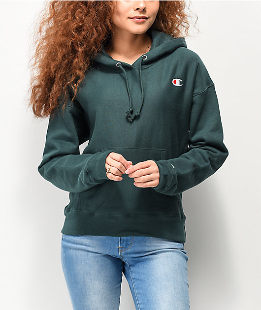 dark green champion hoodie women's