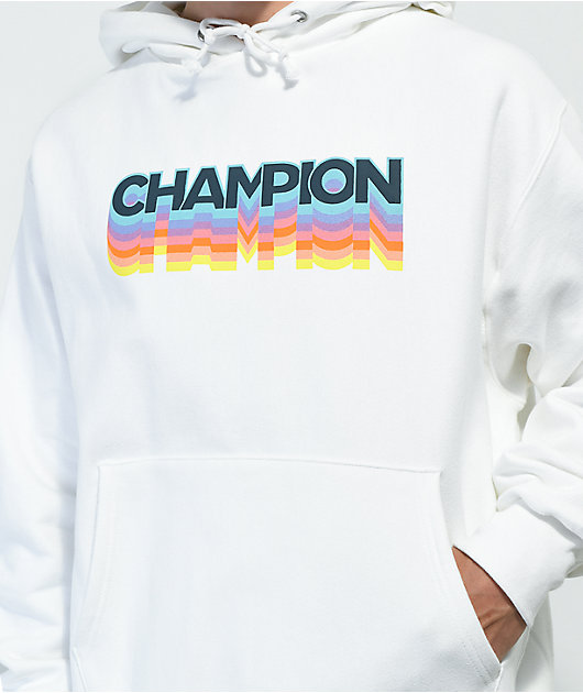 Champion Reverse Weave Multi Logo White Hoodie