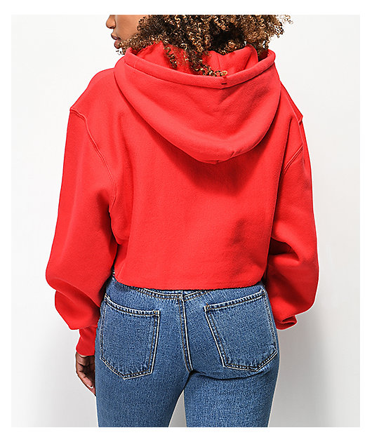 red champion cropped hoodie