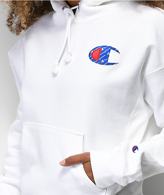 champion reverse weave sublimated white hoodie