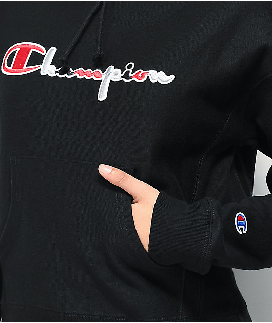 Champion Reverse Weave Three Color Black, Red & Grey Hoodie