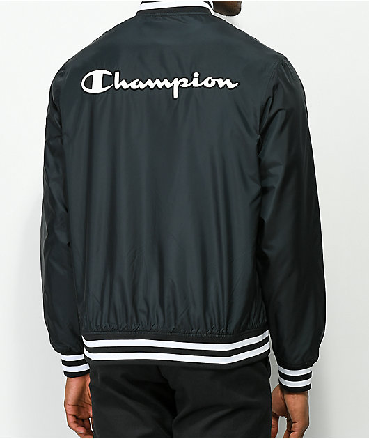 champion satin baseball jacket black