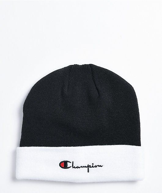 Champion Script Black White Cuffed Beanie