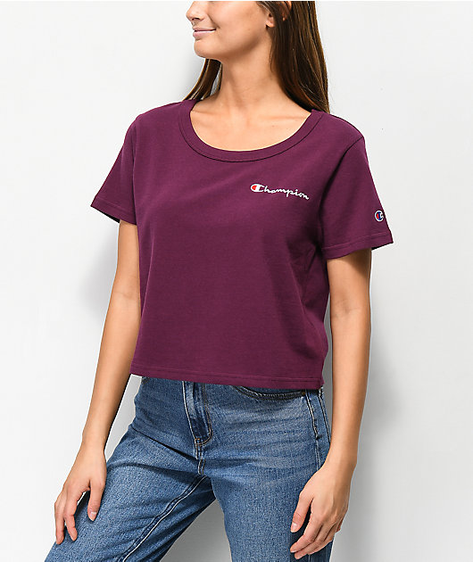 Champion Script Burgundy Crop T-Shirt