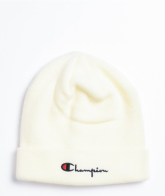 Champion Script Chalk White Cuffed Beanie