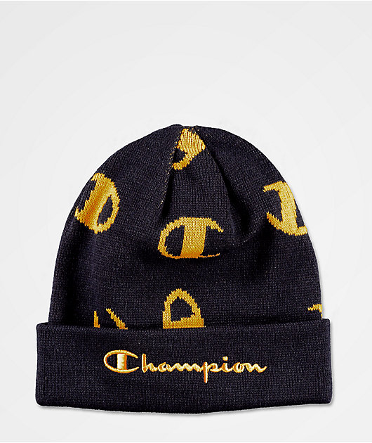 Champion Script Print gorro azul marino y dorado