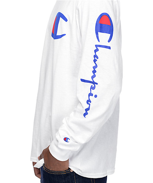 Champion Script Sleeve White Long Sleeve T-Shirt