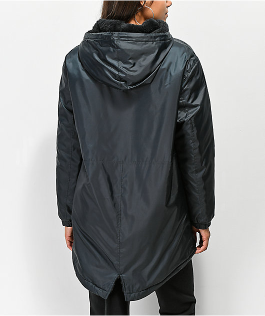 champion sherpa lined black elongated jacket
