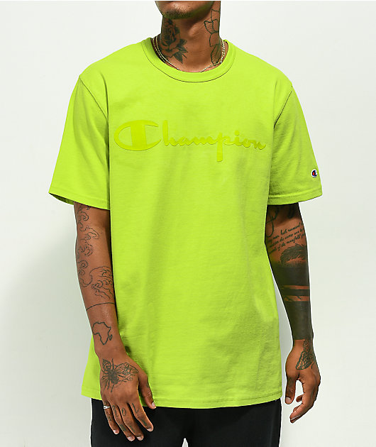 Champion Silicon Script Lime Green T Shirt  346241 Front US 